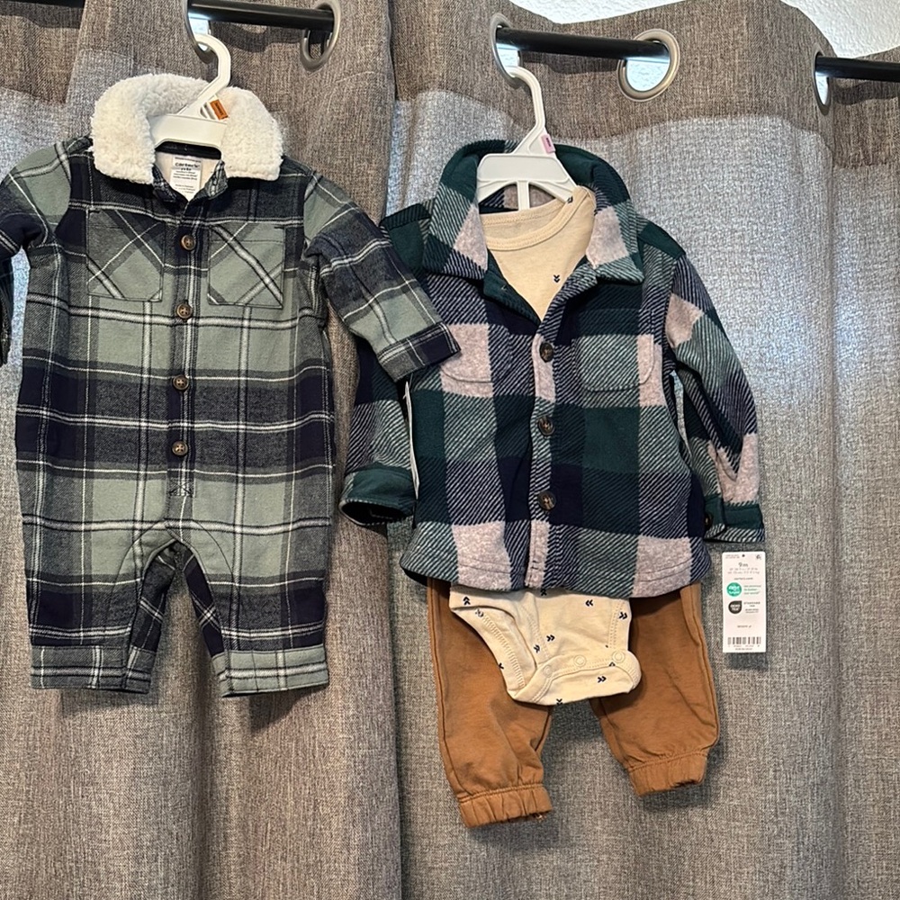 Plaid Baby Outfit Set with Onesie and Pants